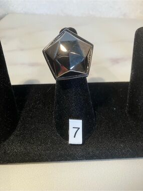 Geometric Hexagon Statement Ring in Glossy hematite’Matrix’size 7